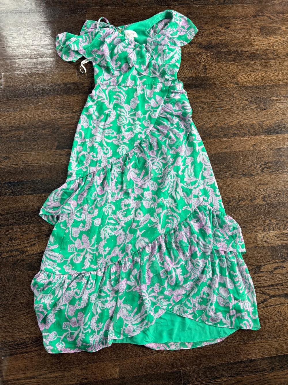 lilly pulitzer rosalynn ruffle maxi dress brazilian green sz 2